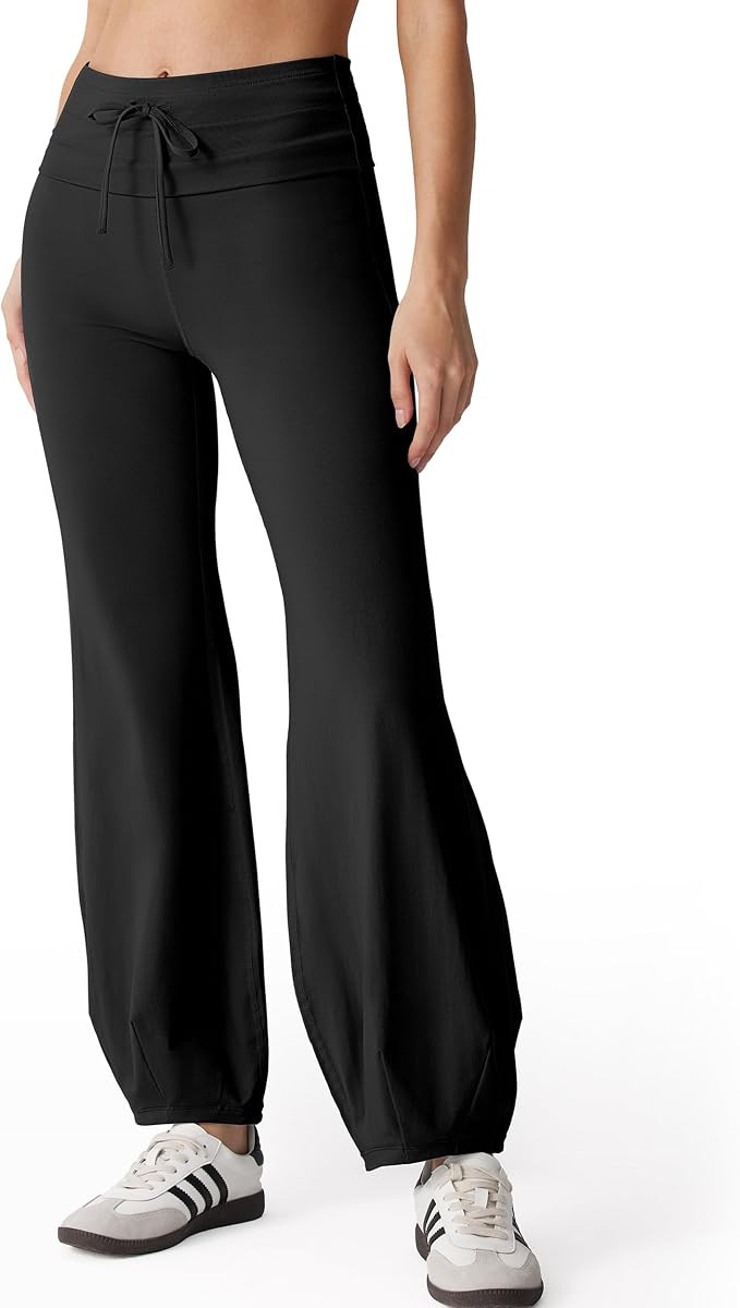 MOOSLOVER Women Quick Step Bubble Pants Drawstring Fold Over Balloon Leggings Cotton Casual Yoga ... | Amazon (US)