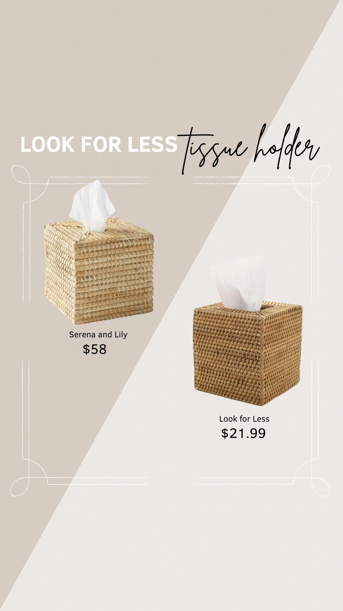 Tissue box holder, bathroom accessories, coastal style, Serena and Lily dupe, Serena and Lily look for less, rattan tissue box holder, Kleenex box holder, 

#LTKhome #LTKsalealert #LTKfindsunder50