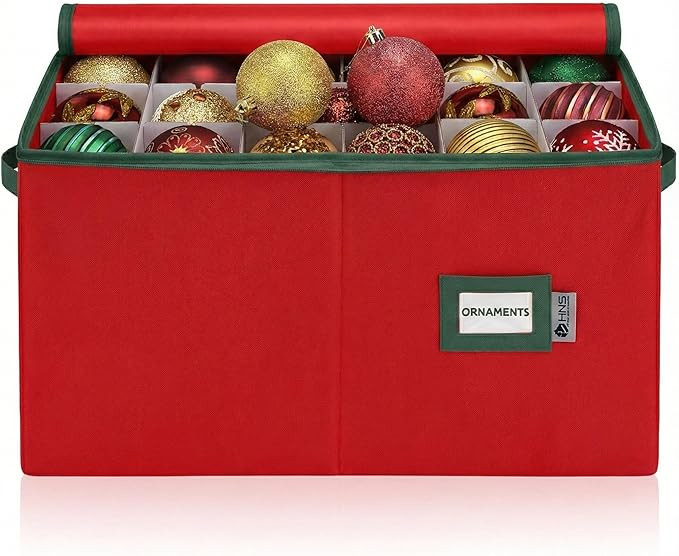 Christmas Ornament Storage Container with Dividers - Box Stores Up to 54 Ornaments, Zippered, Con... | Amazon (US)