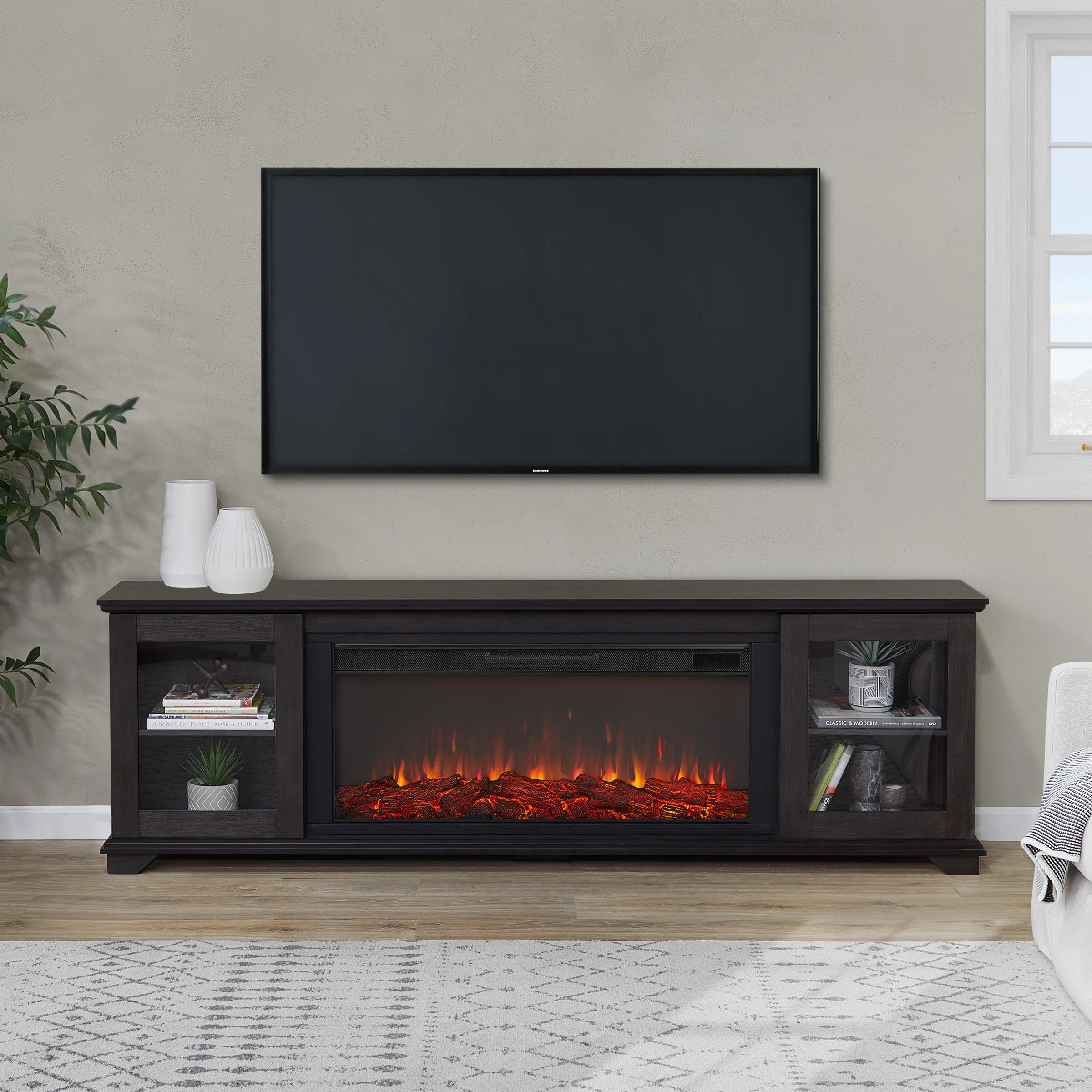Benjamin 81" Landscape TV Stand with Electric Fireplace by Real Flame | Wayfair North America