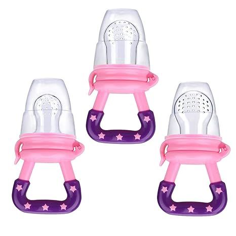 3 Pack Baby Food Feeder Fruit Food Silicone Nipple Teething Toy Reusable Aching Gums Pacifier,Pin... | Amazon (US)