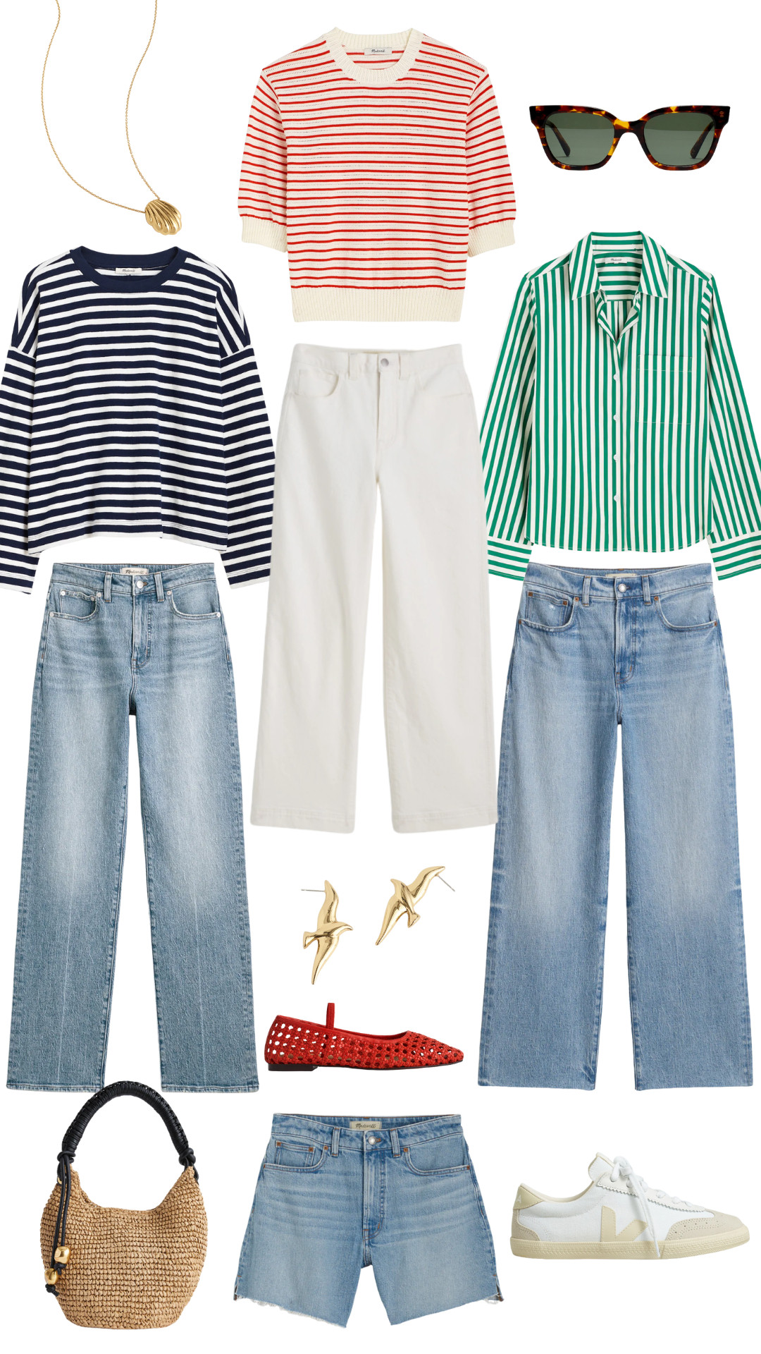 Madewell’s new arrivals for spring are so good! I own several pairs of Madewell jeans and I love every style! Each style fits TTS, I wear a plus size 18W. The red striped sweater, classic navy long sleeve tee, and green striped button up are also so perfect for spring! In these pieces I was able to size down to an XL, but the extended sizes are available. Accessorize with sunglasses, statement earrings, seashell necklace, red woven ballet flats, or casual sneakers. 

Classic style, preppy, Madewell, mom style, everyday casual outfit, ootd, plus size denim, summer denim, white denim, #madewell #classic #momstyle #jeans 

 #LTKSeasonal #LTKStyleTip #LTKPlusSize