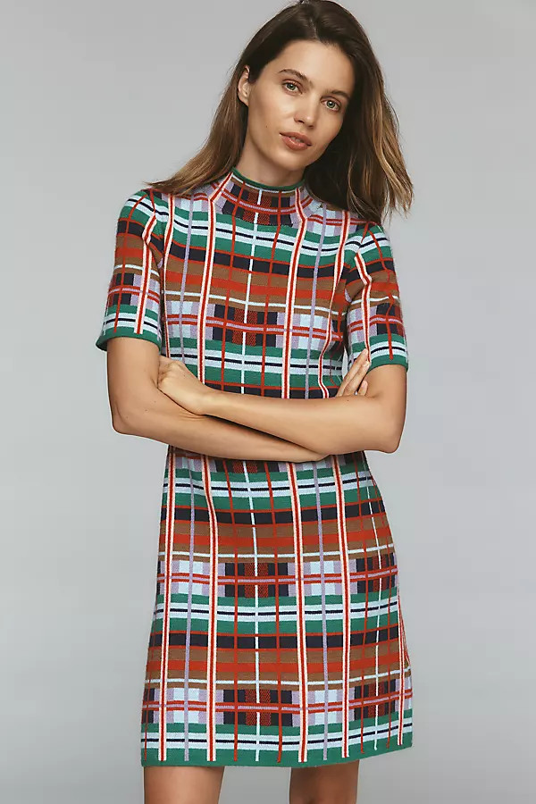 Nina Short-Sleeve Mock-Neck Mod Sweater Mini Dress | Anthropologie (US)