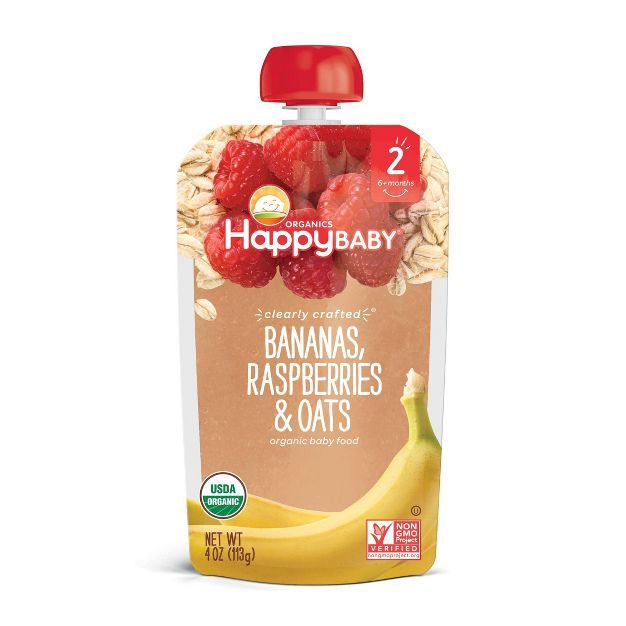 HappyBaby Clearly Crafted Bananas Raspberries &#38; Oats Baby Food Pouch - 4oz | Target