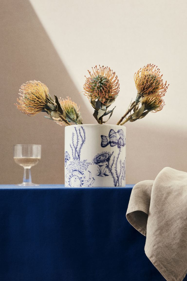 Stoneware plant pot - Blue/Patterned - Home All | H&M GB | H&M (UK, MY, IN, SG, PH, TW, HK)