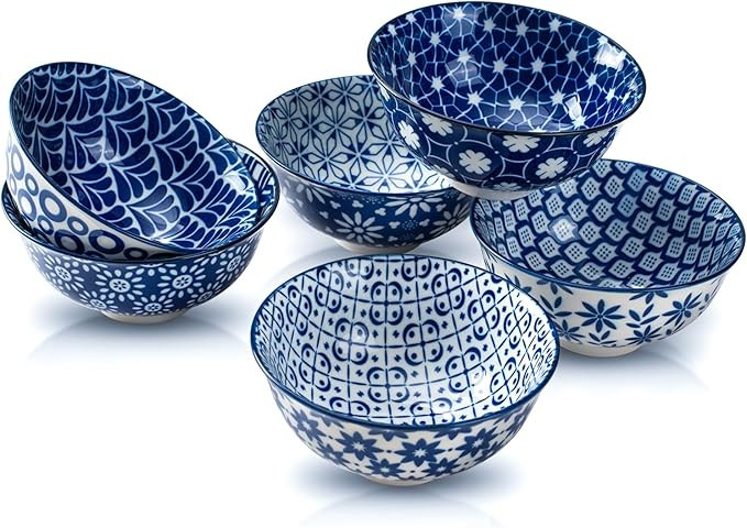 Blue and White Ceramic Bowls Set of 6, 4.7in Small Dessert bowl 10 oz for ice cream, Snack, Porce... | Amazon (US)