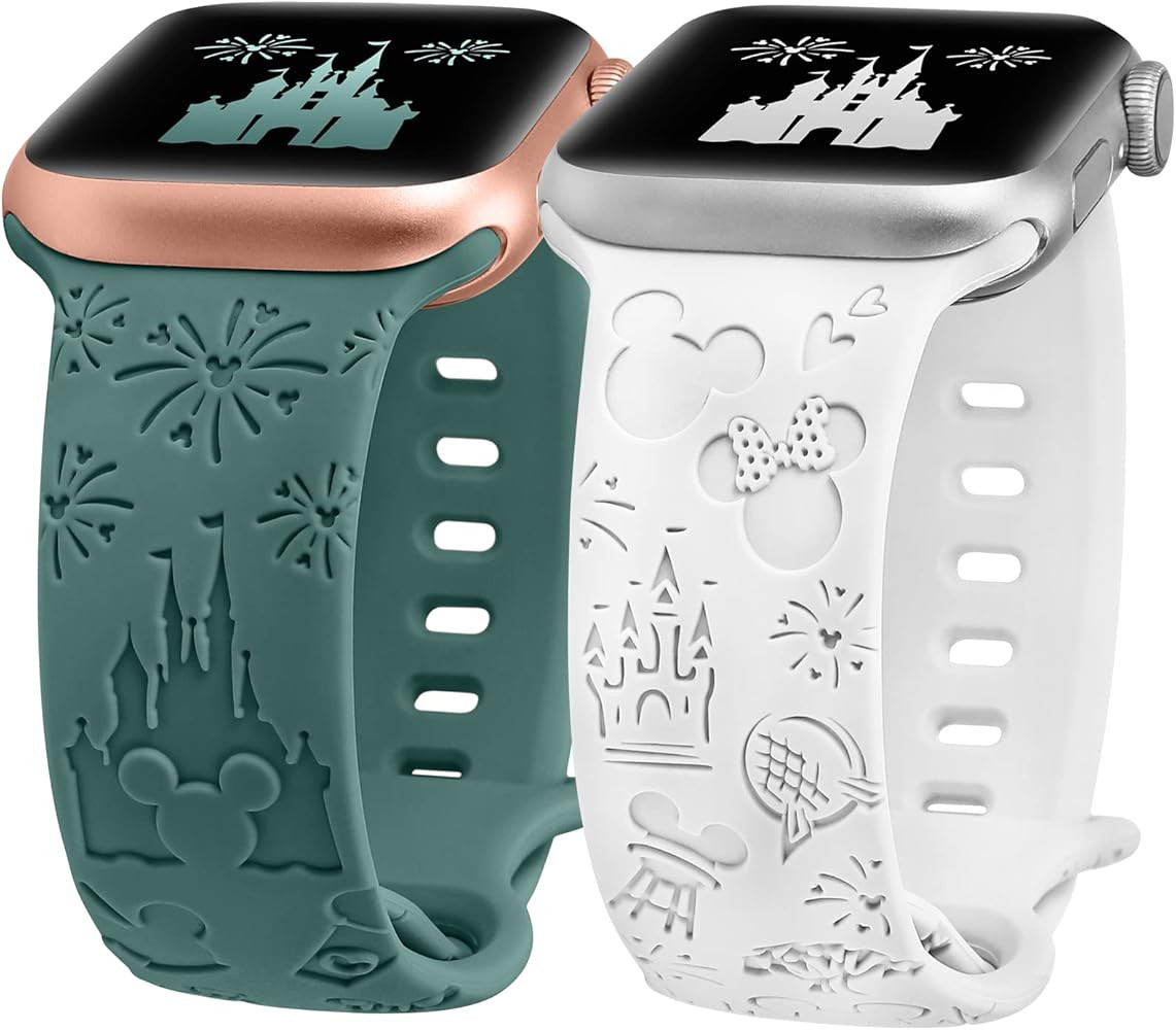 2 Packs Cartoon Engraved Band Compatible with Apple Watch Band 38mm 40mm 41mm 42mm 44mm 45mm 46mm... | Amazon (US)