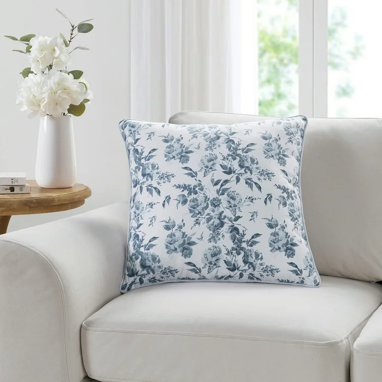 My Texas House 20" x 20" Rebecca Blue Floral Reversible Cotton Decorative Pillow - Walmart.com | Walmart (US)