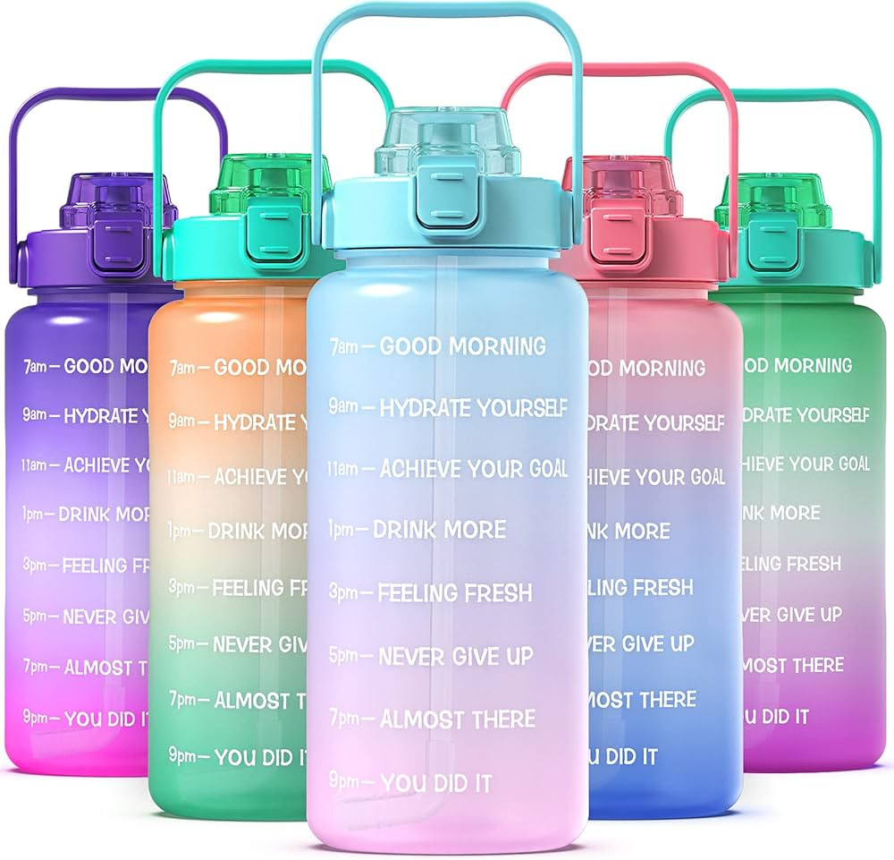 Half Gallon/64oz Water Bottle with Time Marker and Straw, Motivational Water Bottle with Handle, ... | Amazon (US)