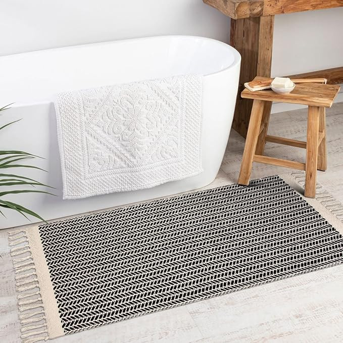 Lahome Boho Kitchen Runner, 2x4.3 Bathroom Runner Rug Lightweight Entryway Rug Woven Cotton Throw... | Amazon (US)