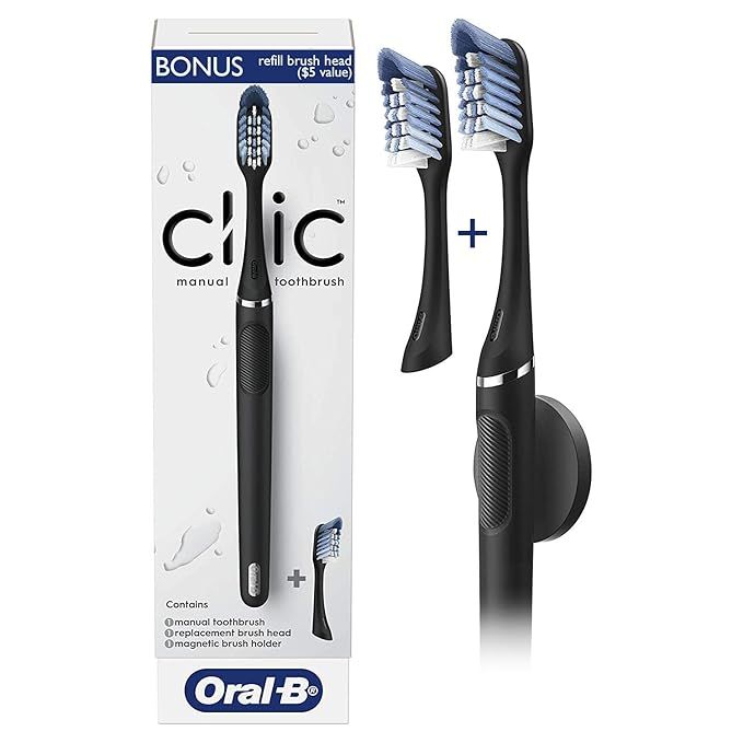 Oral-B Clic Manual Toothbrush, Matte Black, with 1 Bonus Replacement Brush Head and Magnetic Toot... | Amazon (US)