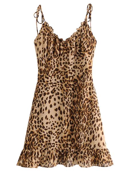 'Abril 'Tied Straps Frilled Leopard Dress | Goodnight Macaroon