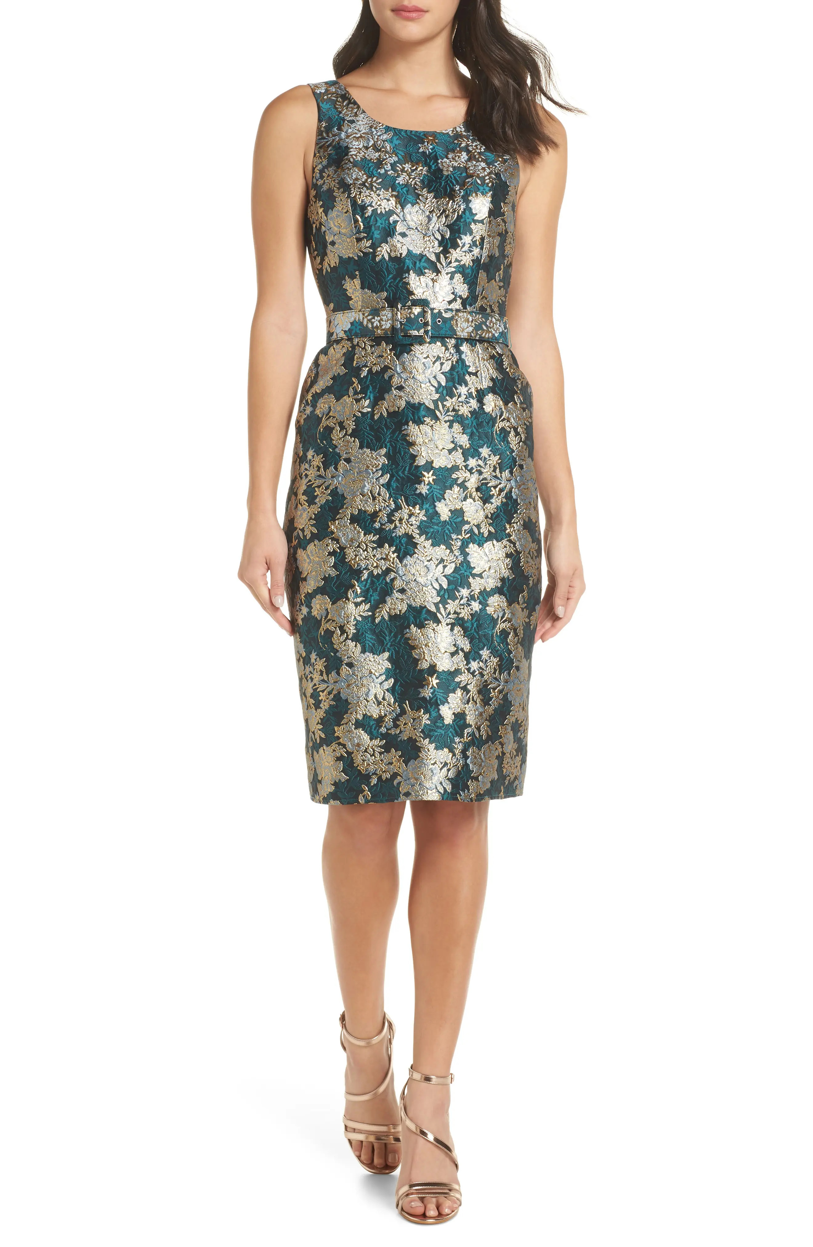Charles Henry Belted Jacquard A-Line Dress (Regular & Petite) | Nordstrom