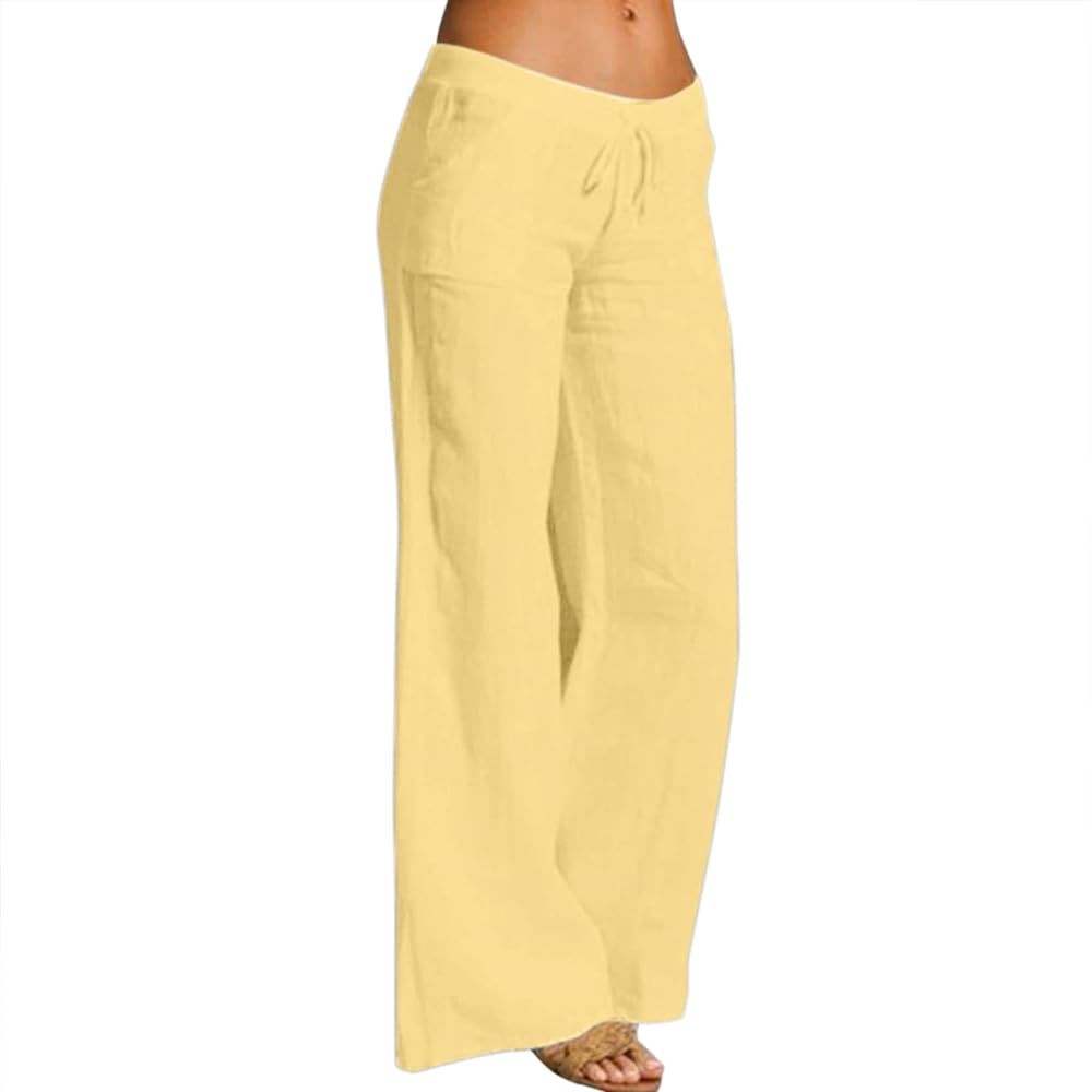 Womens Cotton Linen Pants High Waisted Wide Leg Casual Loose Summer Lightweight Drawstring Comfy ... | Amazon (US)