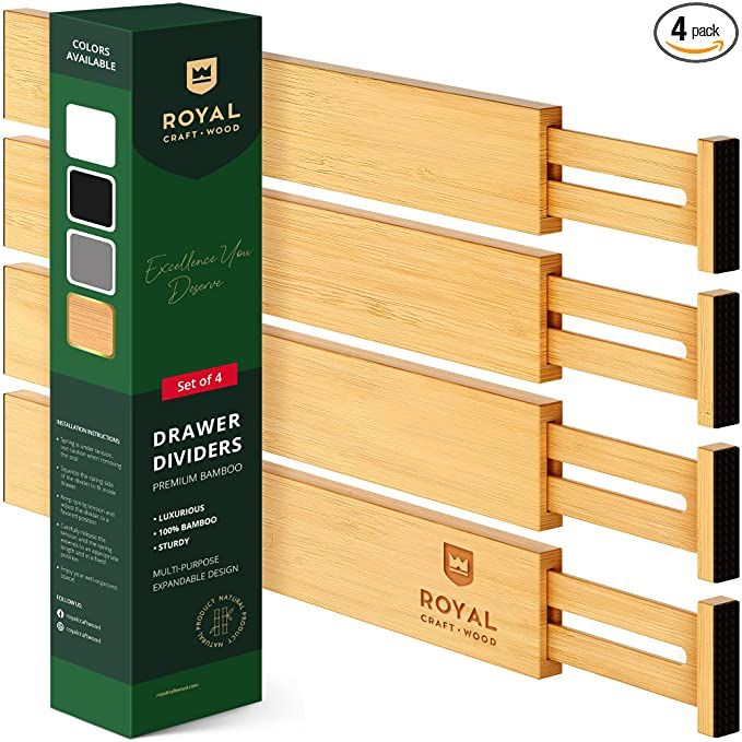 ROYAL CRAFT WOOD Adjustable Bamboo Drawer Dividers Organizers (17" - 21.5") - Expandable Drawer O... | Amazon (US)