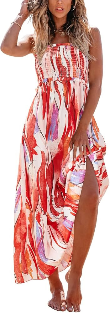 CUPSHE Women's Maxi Dresses Ditsy Floral Smocked Summer Sundress Sleeveless Ruffled Spaghetti Str... | Amazon (US)