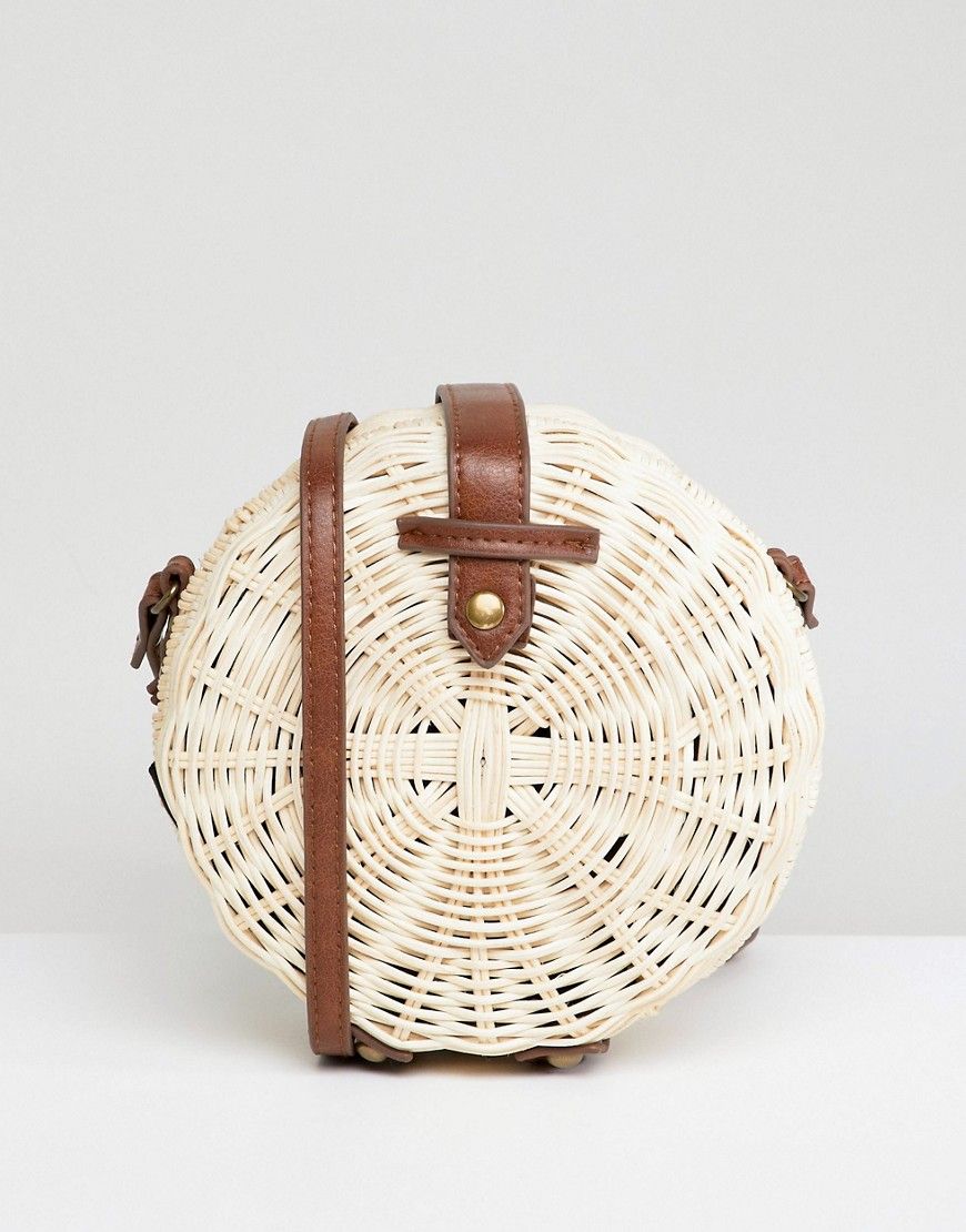 ASOS DESIGN structured straw circle bag with water based pu strap - Stone | ASOS US