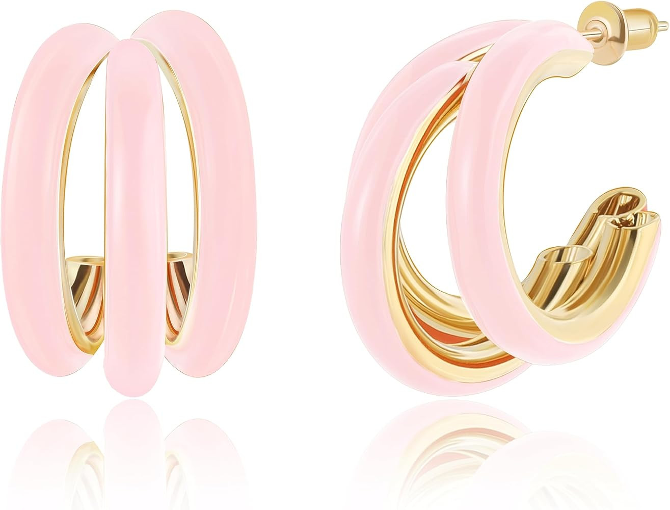 Gold Chunky Triple Hoop Earrings, Thick Three Open Hoop Earrings for Women Trendy Jewelry Gifts | Amazon (US)