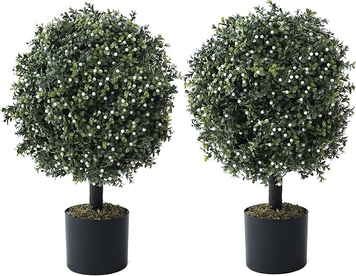 CAPHAUS 23.6" Artificial Boxwood Topiary Ball Trees Set of 2 - UV Resistant & Low Maintenance Fau... | Amazon (US)