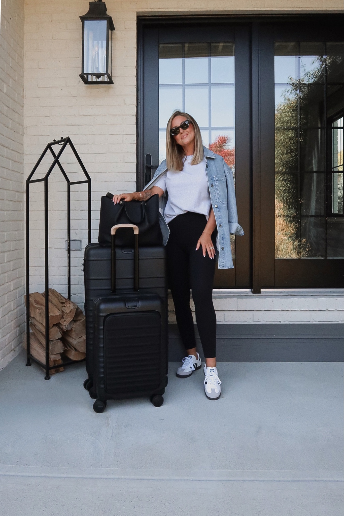 Todays travel look 🍂 
Small tee / XS denim shacket / size down 1.5 sizes in the Adidas Sambas! 

#LTKtravel #LTKshoecrush #LTKfindsunder100