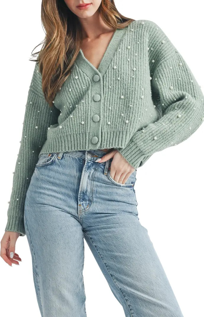 Lush Imitation Pearl Embellished Crop Cardigan | Nordstromrack | Nordstrom Rack