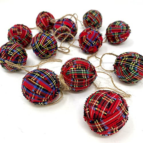 Set of 12 Scotty Red Tartan Plaid Homespun Cotton Fabric 1.5 inch Ball Christmas Ornaments by Marilee Home | Amazon (US)