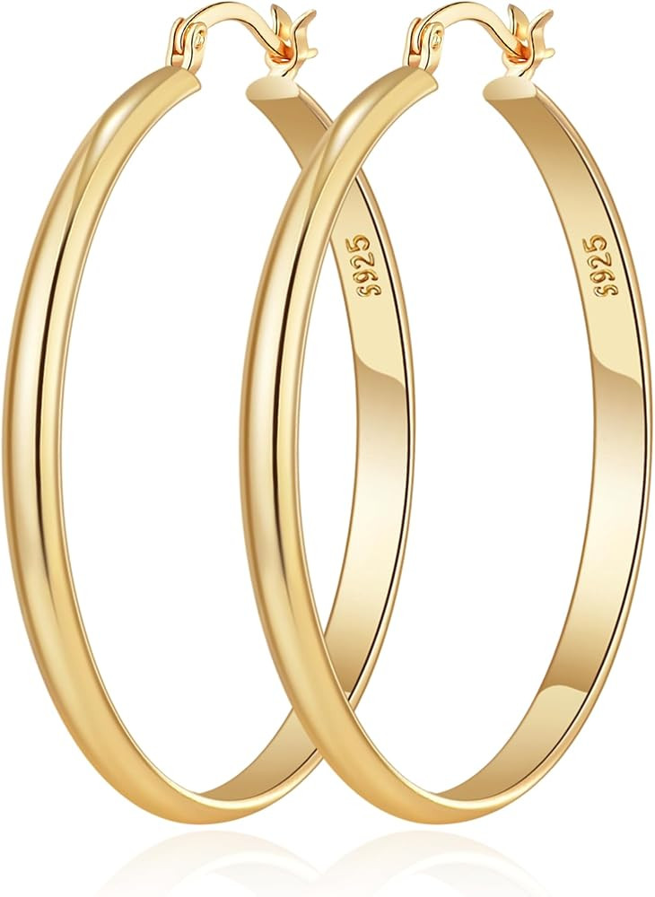 OOOPEL 3mm Wide Large Hoop Earrings for Women Hypoallergenic 925 Sterling Silver Post Gold Earrin... | Amazon (CA)