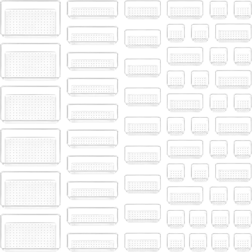 Vtopmart 60 PCS Drawer Organizer, 4-Size Clear Plastic Drawer Organizer Bins Containers for Bathr... | Amazon (US)