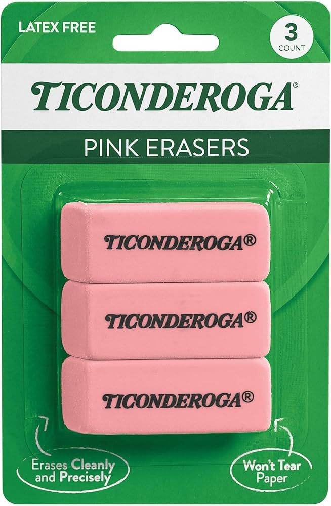Ticonderoga Wedge Erasers, Pink, 3 Count | Amazon (US)