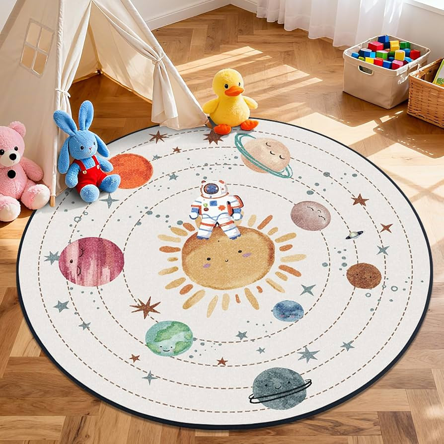 Solar System Planet Theme Carpets for Kids Bedrooms,4ft Non-Slip Space Round Rugs for Baby,Circle... | Amazon (US)