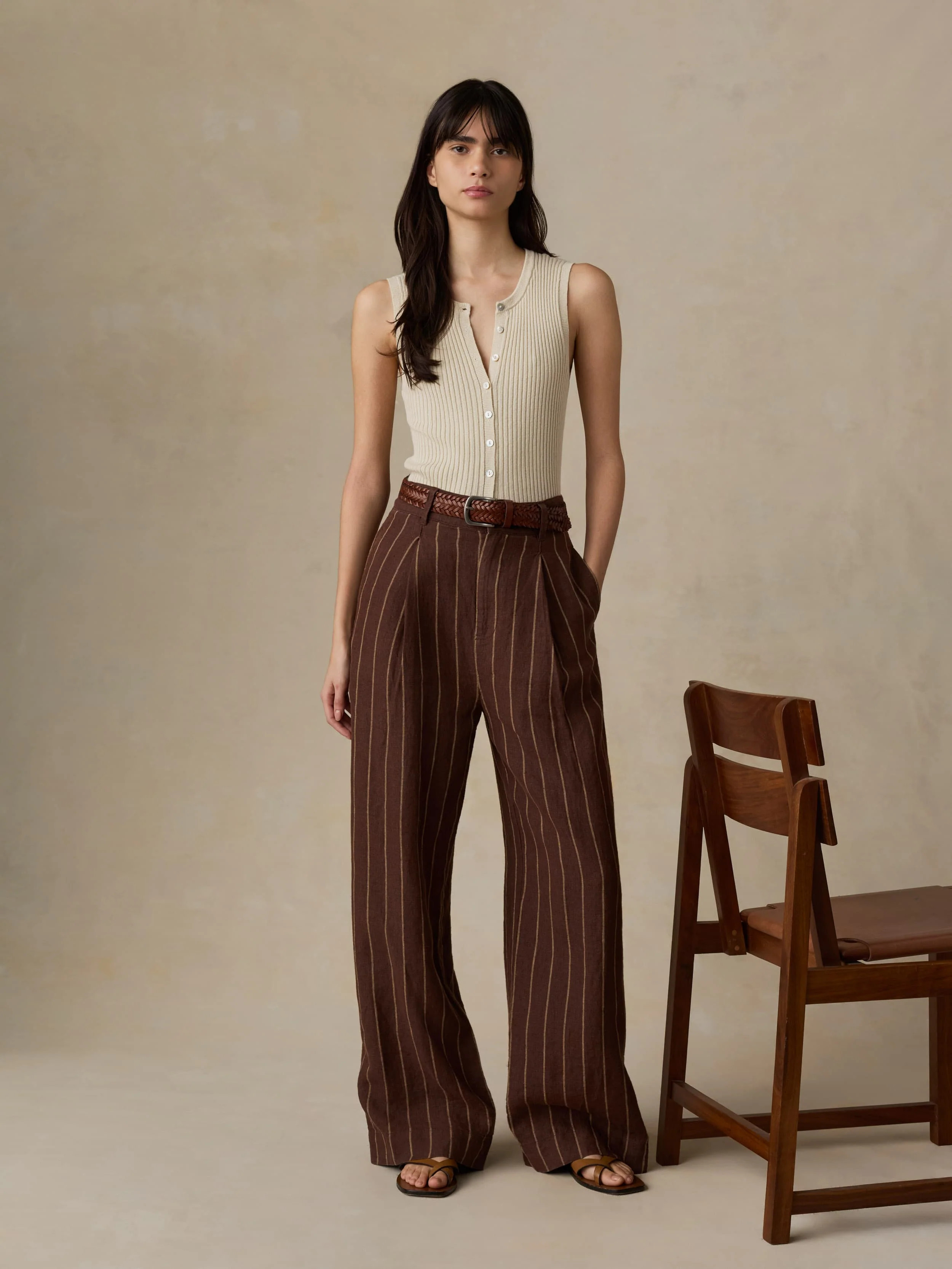 Sun Strider Linen Pleated Pant - Harbor Line Stripe | Faherty