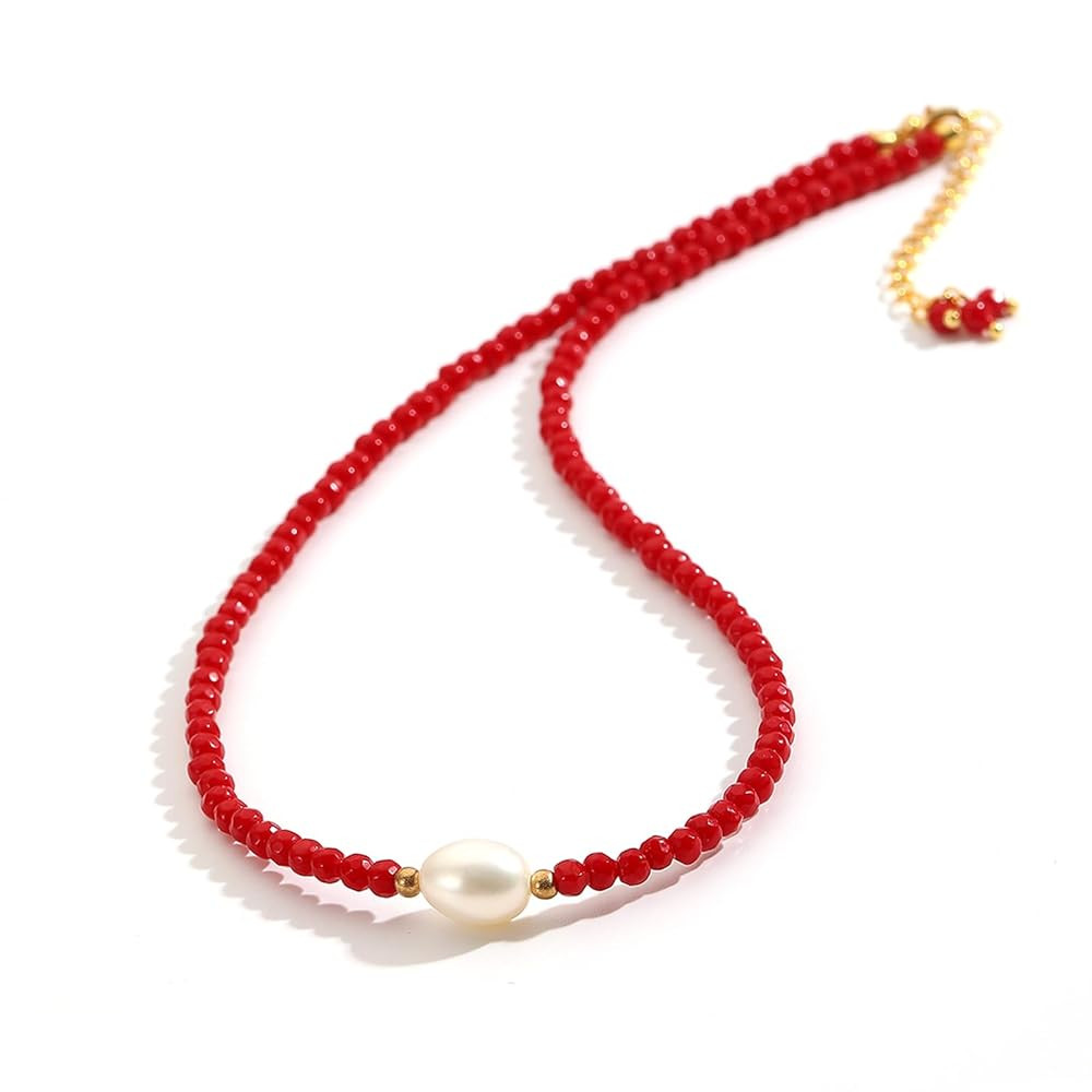 Flourisit Gemstone Beaded Necklace with Freshwater Pearl,Natural Handmade Irregular Pearl Necklac... | Amazon (US)