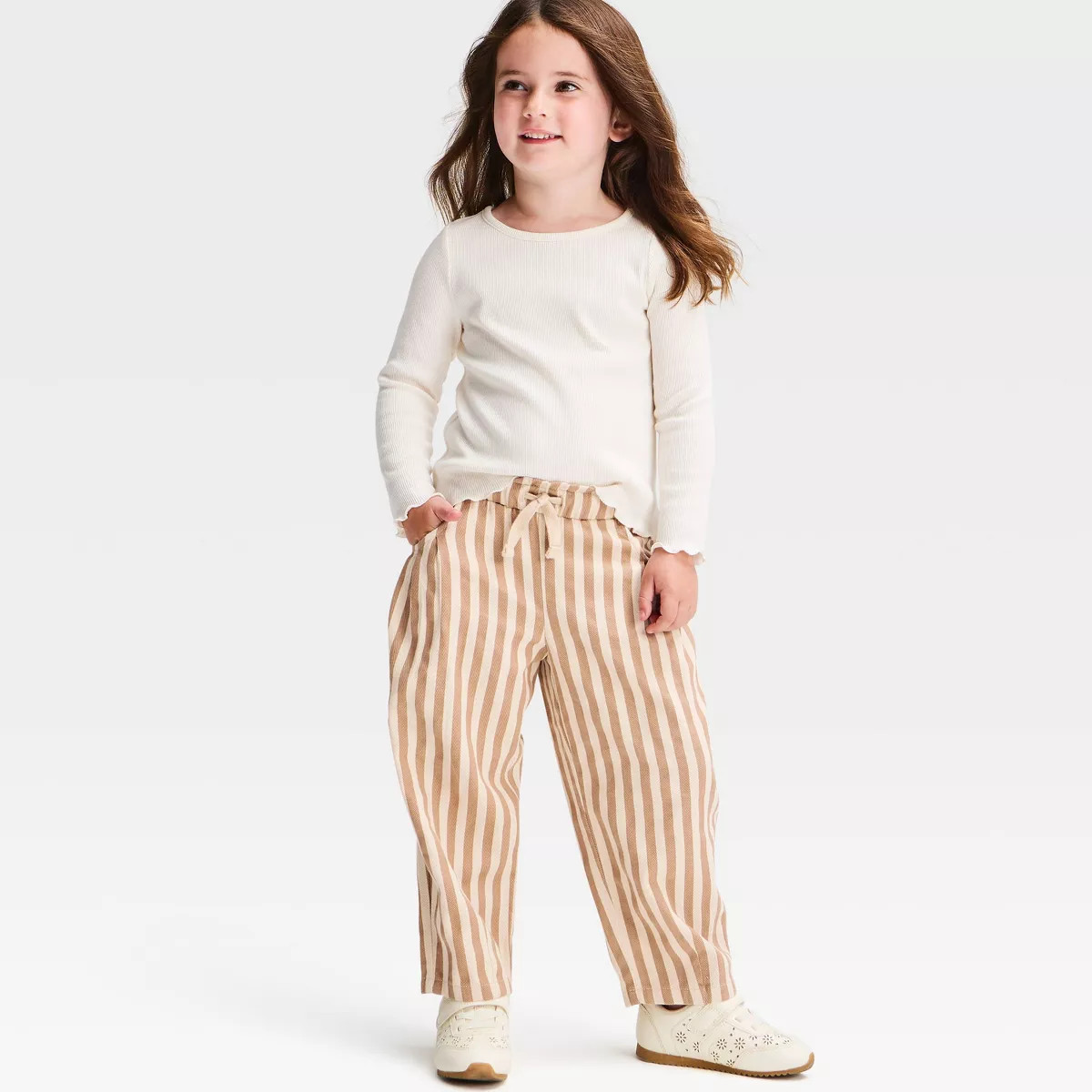 Toddler Girls' Striped Pull-On Pants - Cat & Jack\u2122 Beige/Cream 12M | Target