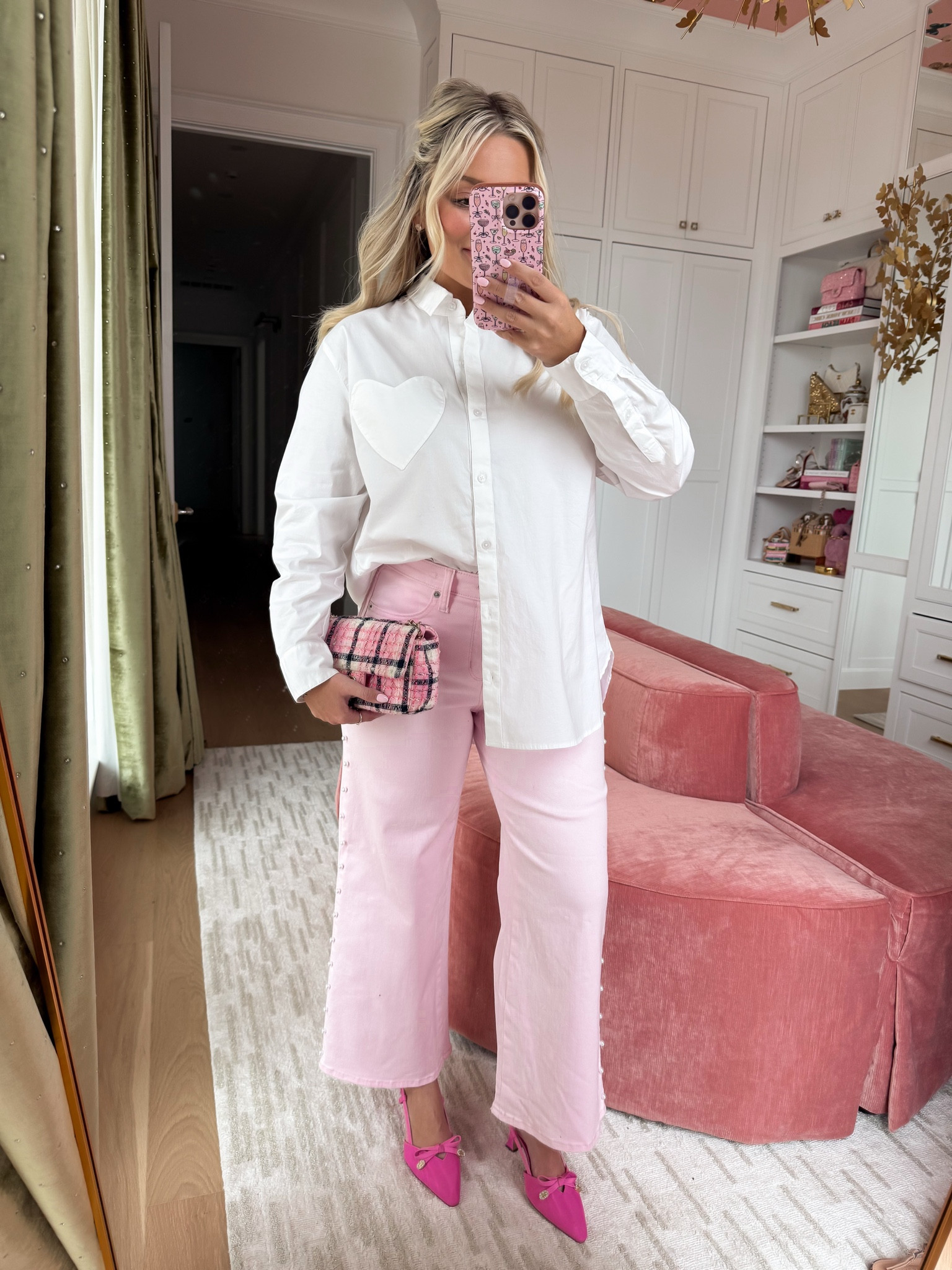 Love this outfit for Valentine’s Day! Pearl studded jeans run TTS and are so comfortable! Size small top! 

#LTKWorkwear #LTKootd #LTKValentine