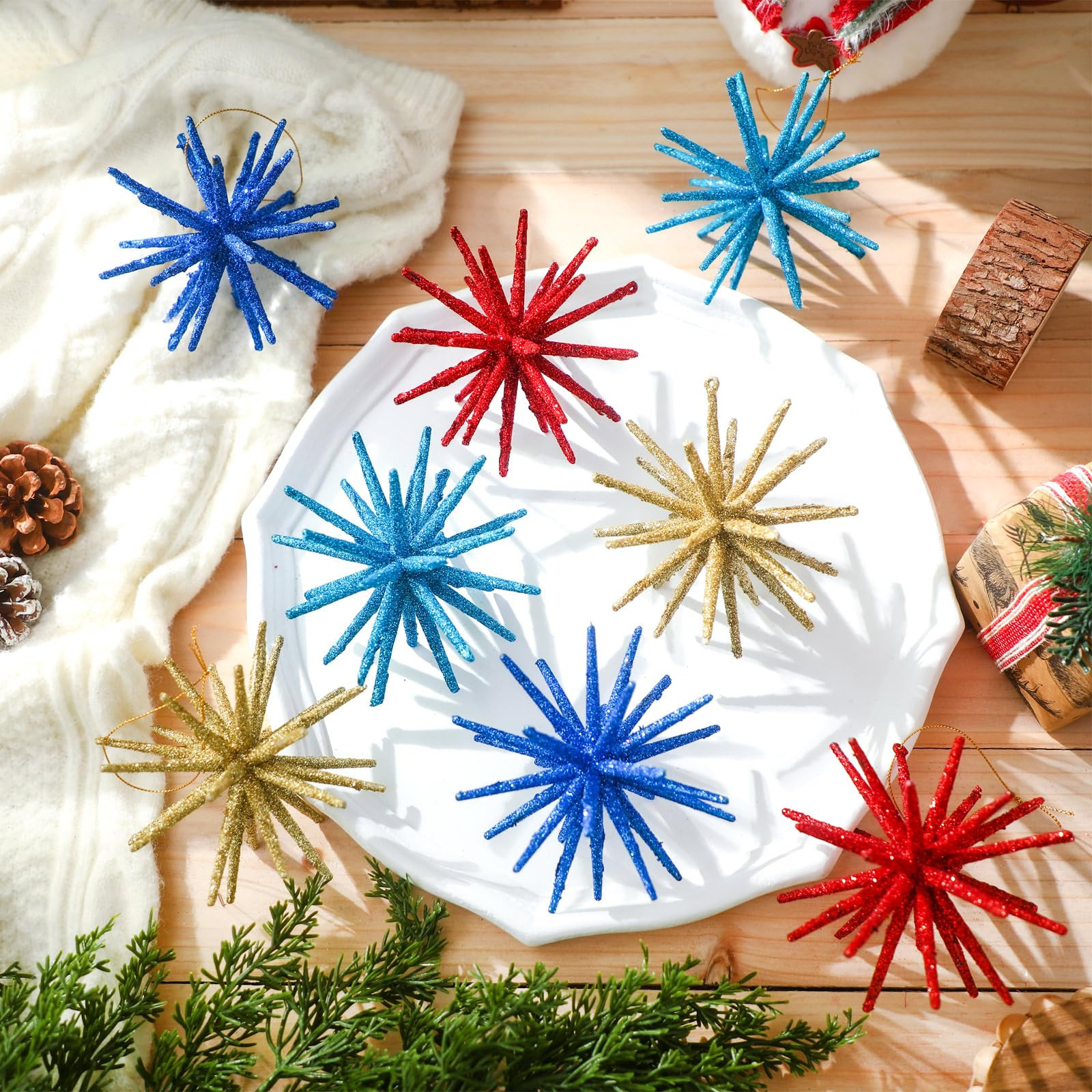 Janinka 8 Pcs 4.7 Inch Glitter Starburst Christmas Ornament Exploding Star Ornament for Christmas... | Amazon (US)