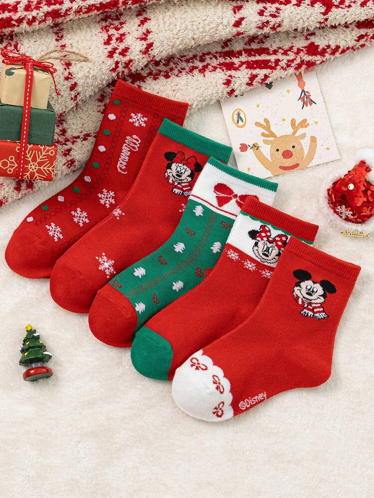 Disney Minnie Mickey 5 Pack Socks Kids Christmas | SHEIN