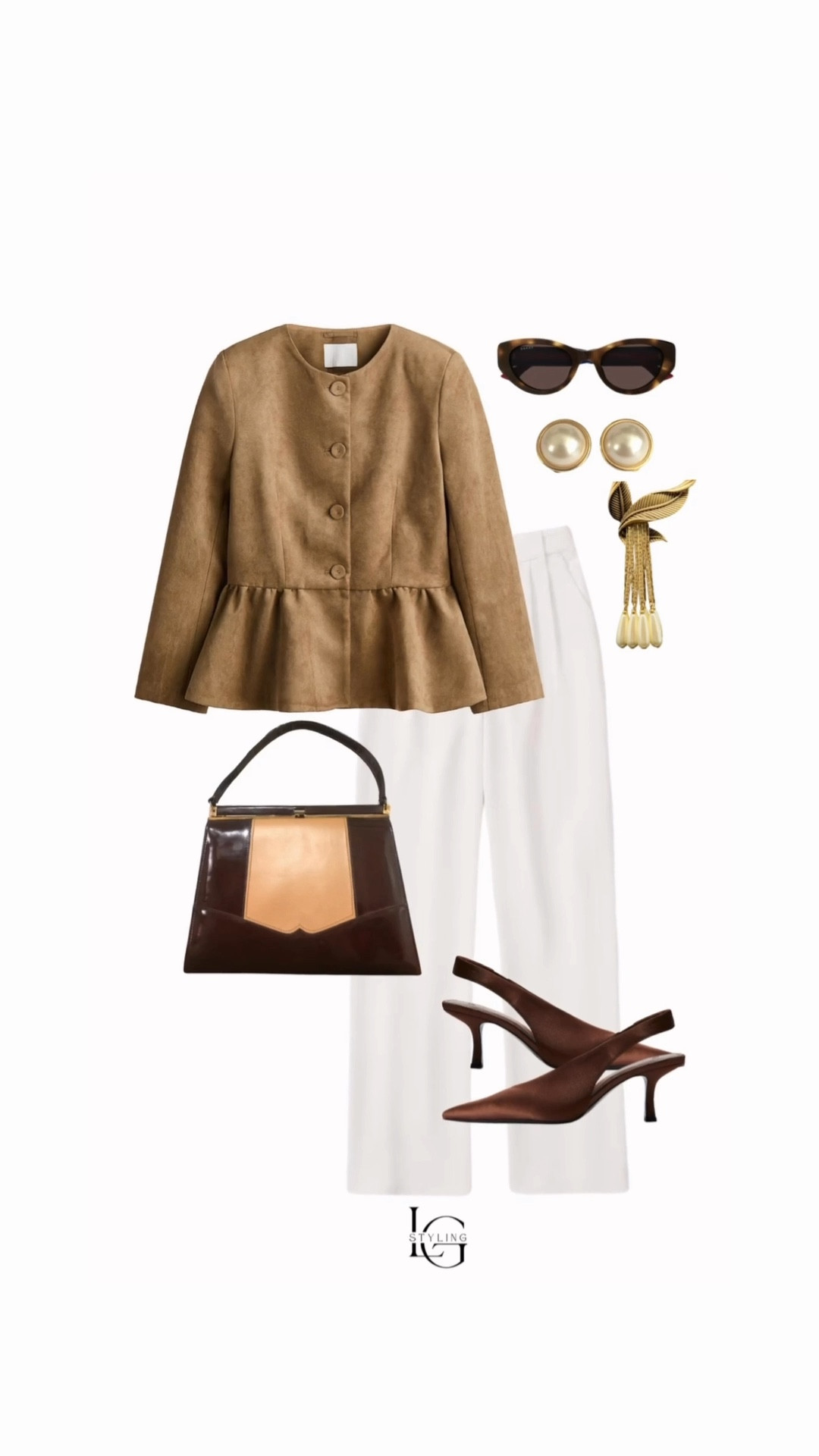 A soft, feminine take on Easter church style 🤍 This look pairs a structured suede peplum jacket with crisp white tailored trousers for a polished yet effortless silhouette. Finished with rich brown slingback heels, a two-tone top handle bag, and vintage-inspired accessories for that timeless feel.

Perfect for Easter Sunday, spring church outfits, or any occasion that calls for elevated classics with a soft touch.

#LTKSpring #LTKStyle #EasterOutfit #ChurchOutfit #SpringStyle

#LTKSaleAlert #LTKSeasonal #LTKootd