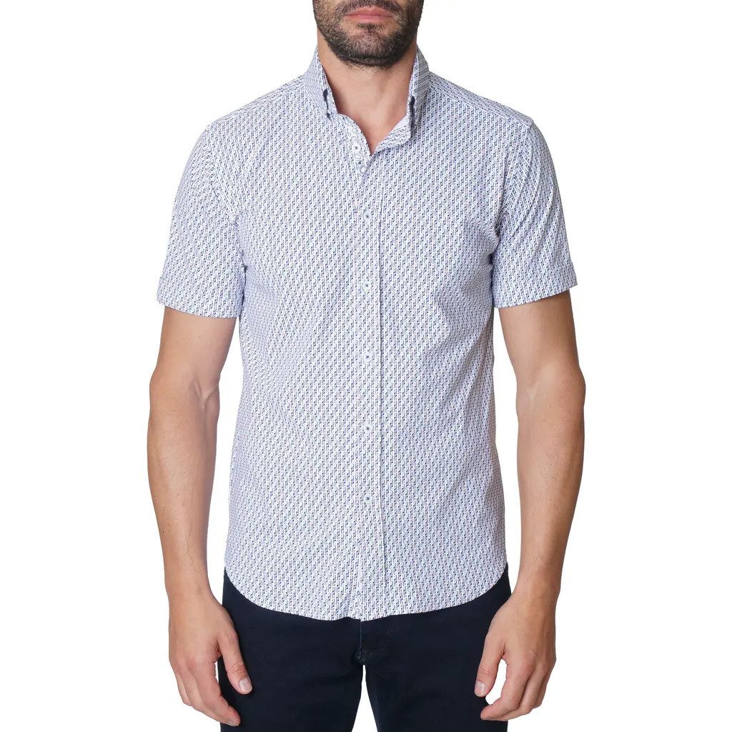 Robert Graham Moyer Knit Short Sleeve Button-Up Shirt in White Multi at Nordstrom, Size X-Large | Nordstrom