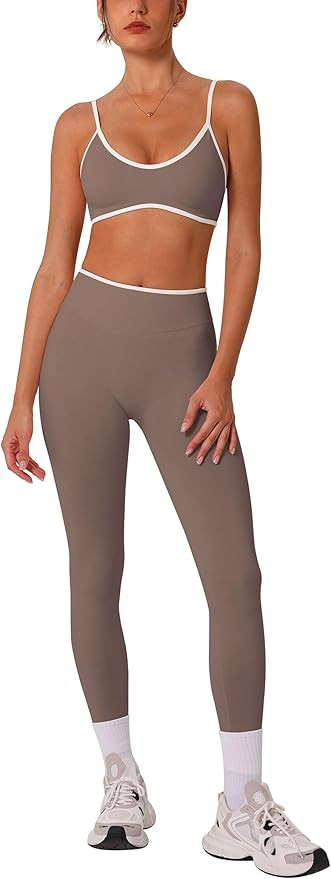 ABOCIW Womens 2 Piece Workout Sets Seamless Color Block Sports Bra Scrunch Butt Lifting High Wais... | Amazon (US)