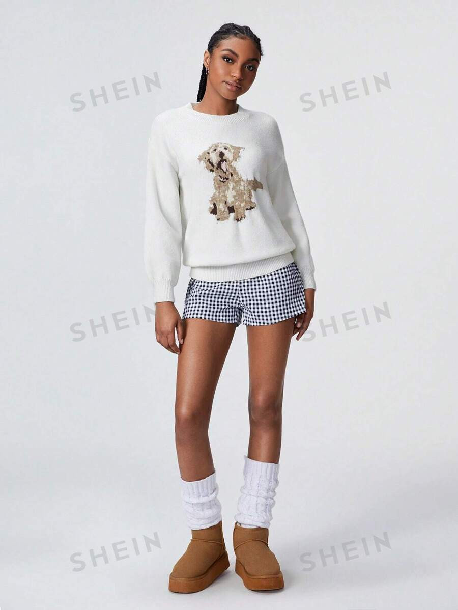 SHEIN TRNDY 1pc Women's Round Neck Pet Dog Graphic Casual Pullover Sweater, Suitable For Christma... | SHEIN