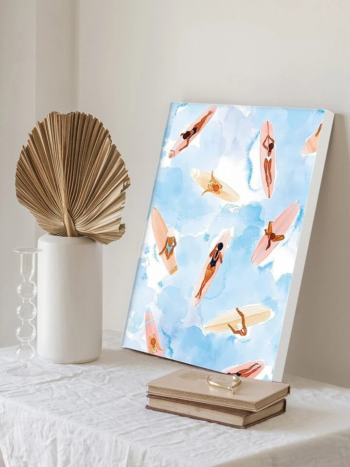 1 Pc Blue Pool Canvas Framed Wall Art Poster Anime Modern Painting for Bedroom Living Room Decor ... | SHEIN