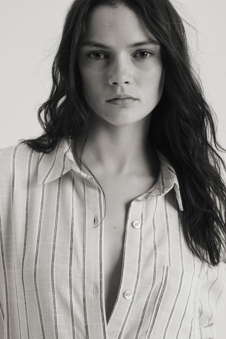 Linen-blend Shirt - Light beige/striped - Ladies | H&M US | H&M (US + CA)