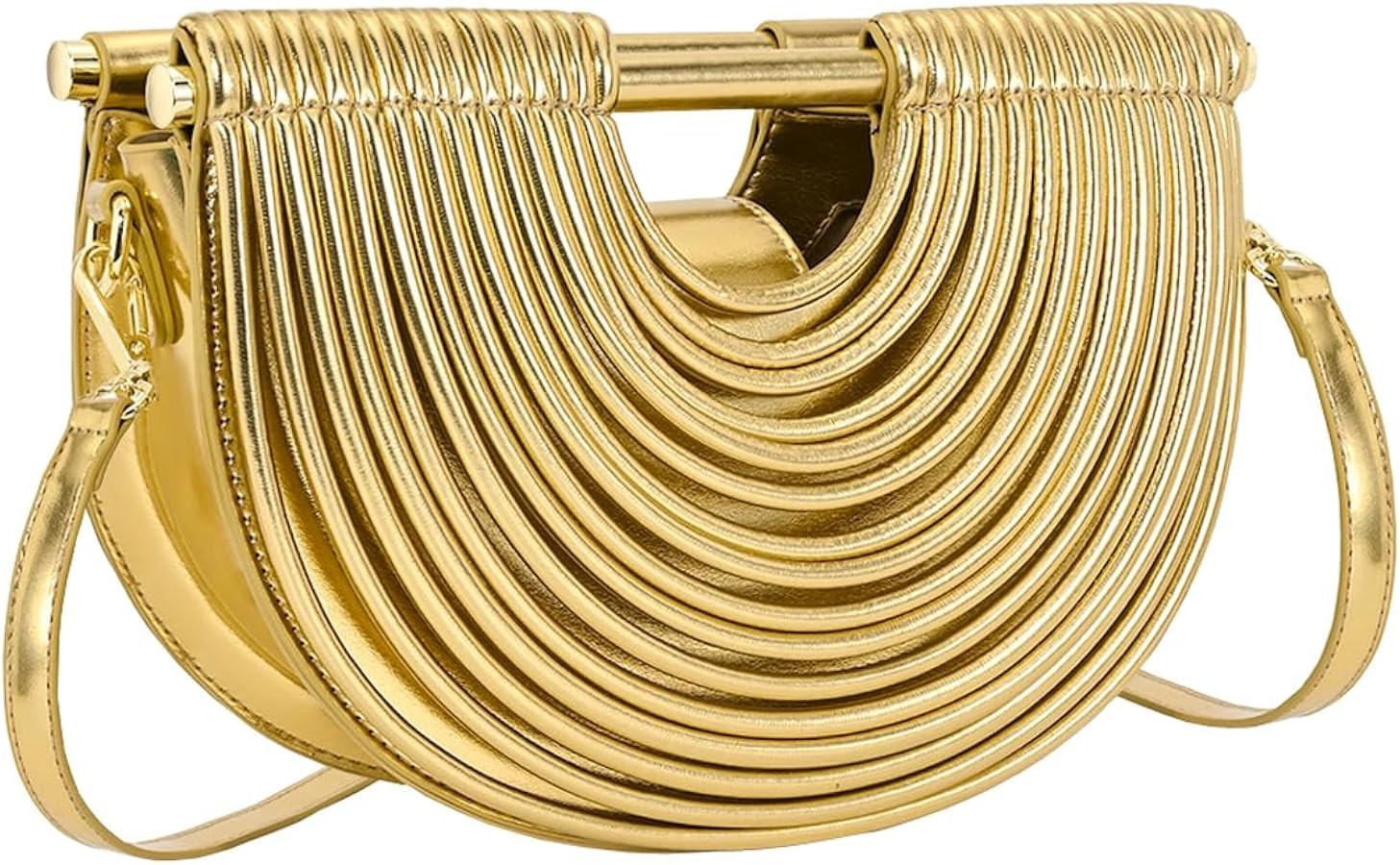 Half-Moon Gold Clutch Purse for Women Wedding Evening Handbag     Woven Shoulder Bag, Metallic Ev... | Amazon (US)