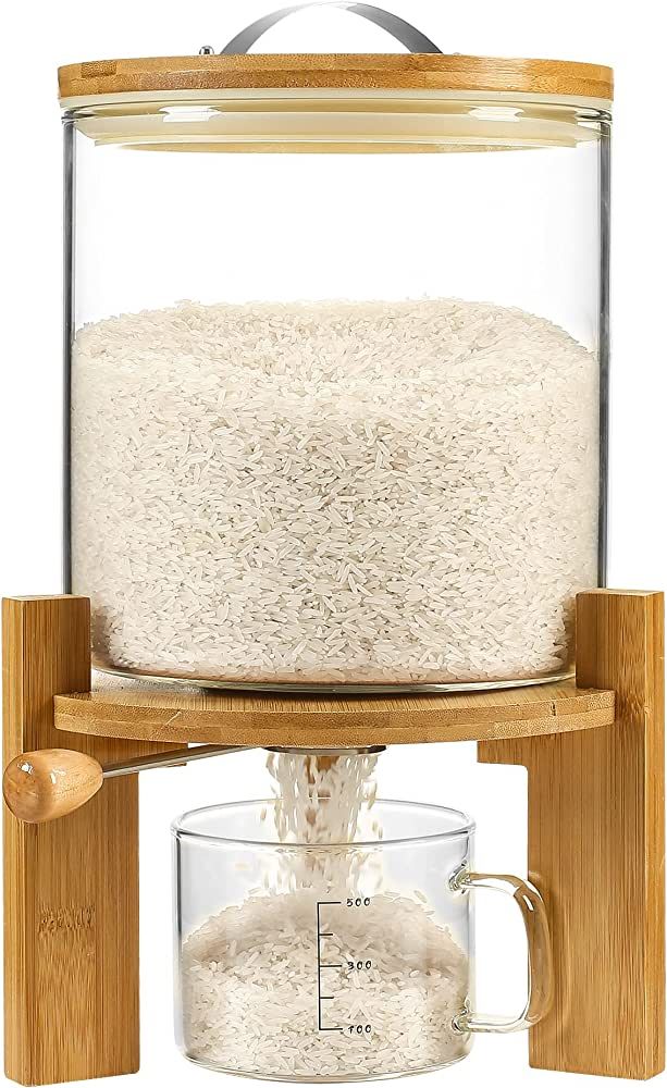 Rice Dispenser, Rice Storage Container：Flour and Cereal Container with Airtight Lid and Wooden ... | Amazon (US)