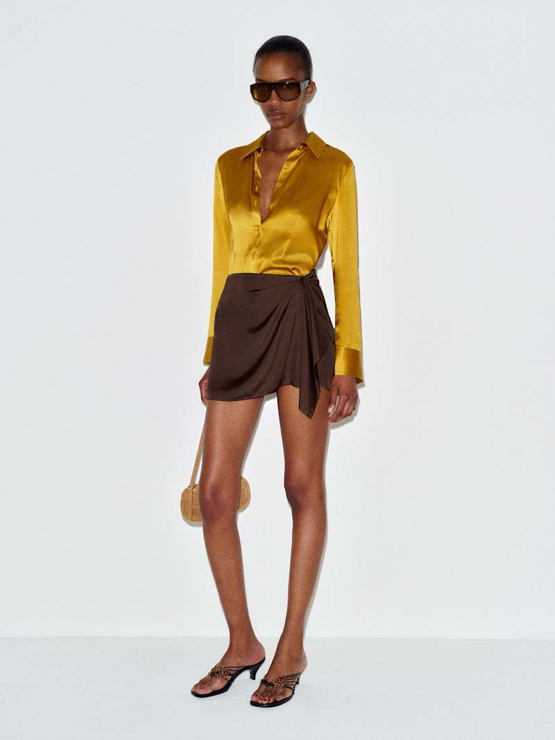 Reformation Milla Silk Skirt Brown 10 | Reformation (Global)