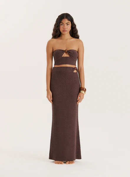 Brown Knitted Bead Detail Maxi Skirt- Orilla | 4th & Reckless