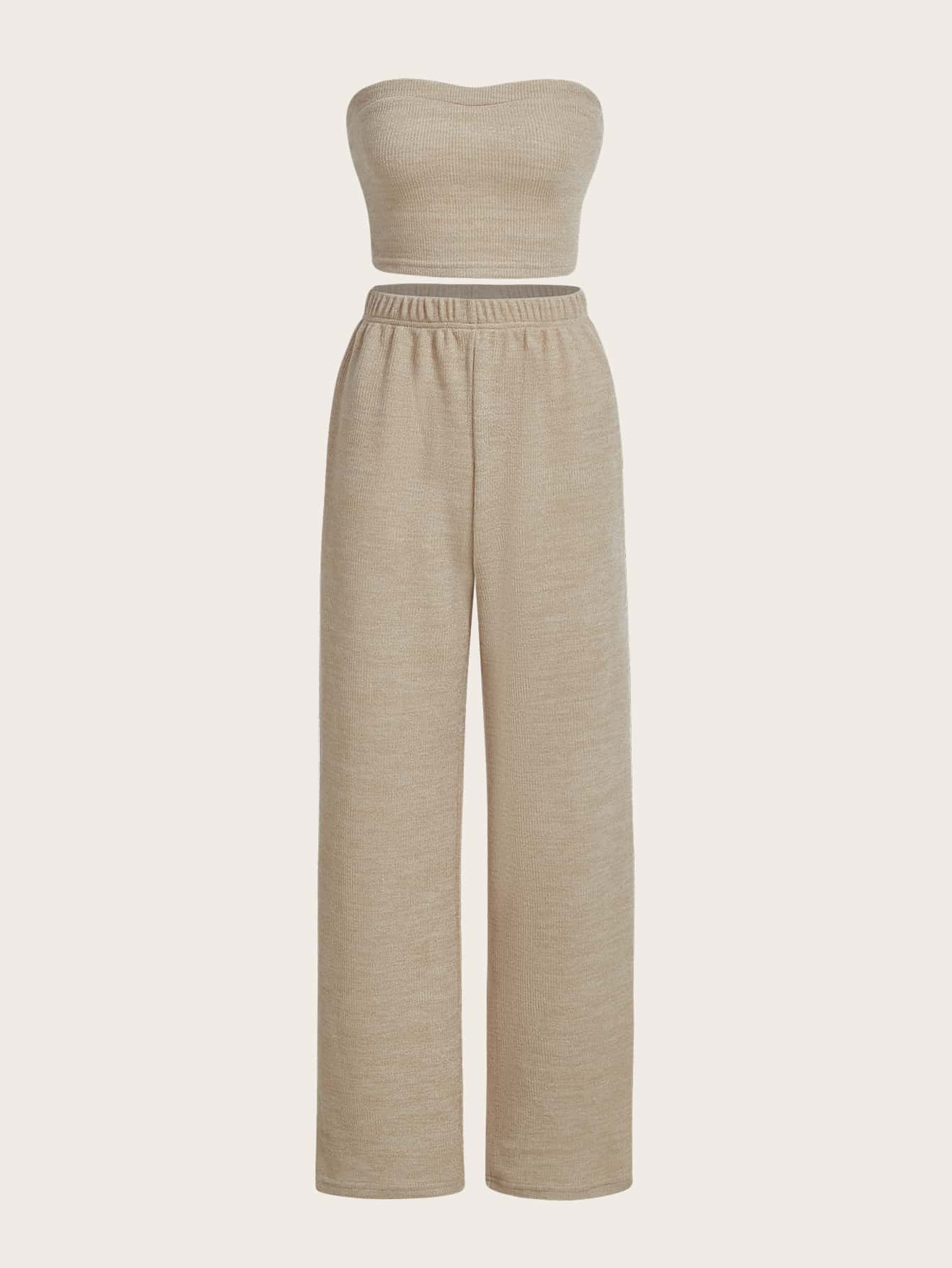 SHEIN Unity Crop Tube Top & Wide Leg Pants Set | SHEIN