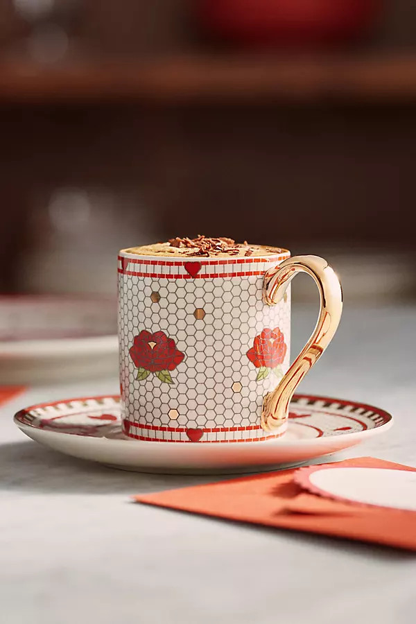 The Bistro Tile Stoneware Espresso Cup & Saucer: Valentine's Edition | Anthropologie (US)