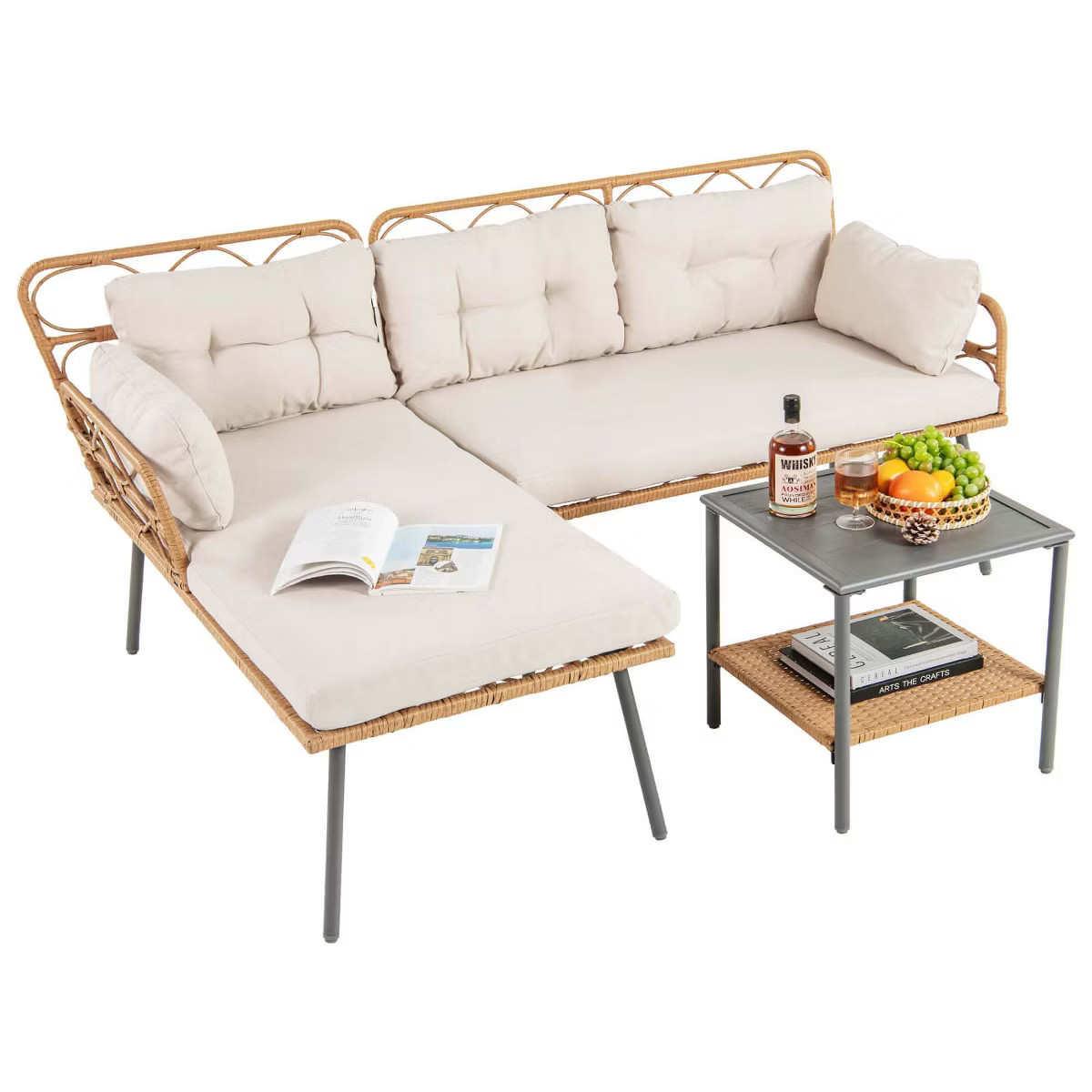Costway 3 PCS Corner Patio Furniture Cushioned Sofa Set with Small Coffee Table Outdoor | Target