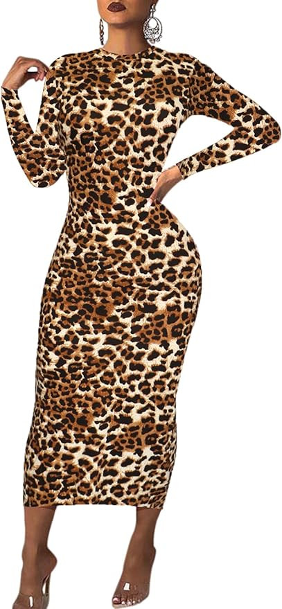 Women's Long Sleeve Bodycon Dress - Midi Casual Club Party Long Fitted Tight Fall Dresses | Amazon (US)